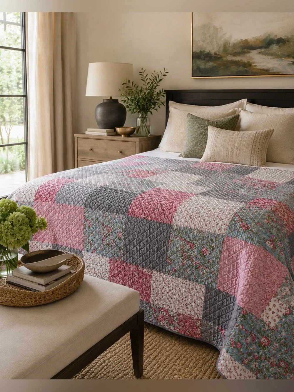 Patchwork Queen Quilt Bedspread Print Floral Lightweight Reversible#0627246